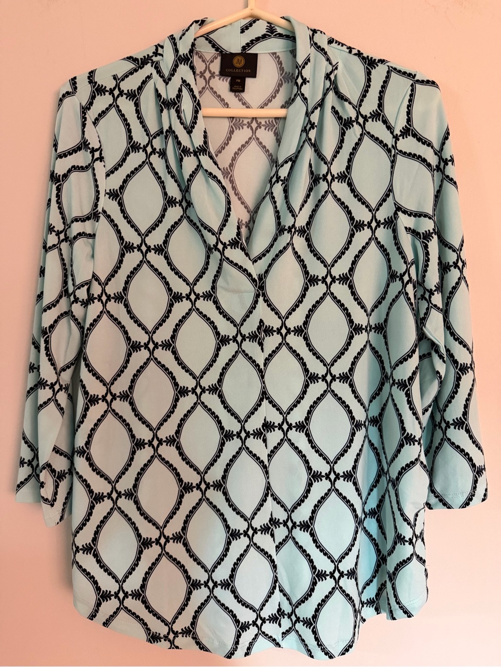NWOT JM Collection Printed 3/4 Sleeve V-Neck Knit Top PM Medium Petite - Picture 2 of 6